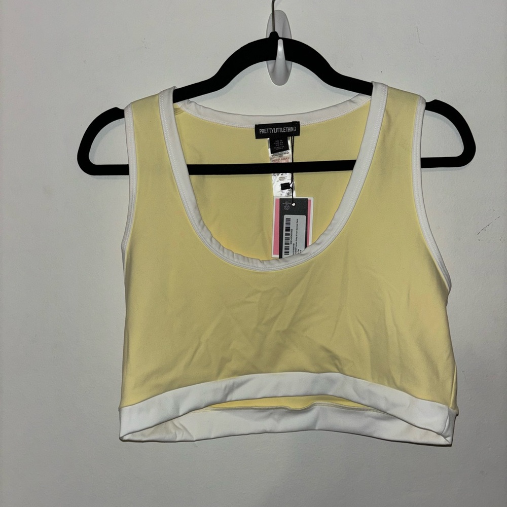 PrettyLittleThing Yellow and White Crop Top